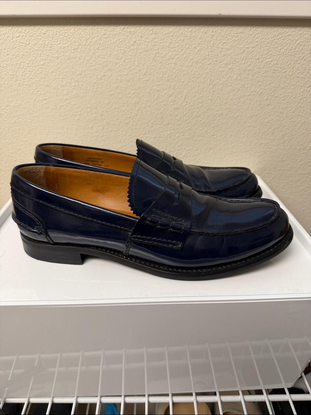 Church’s Women’s Pembrey Navy Blue Polished Leather Penny Loafers Sz 40